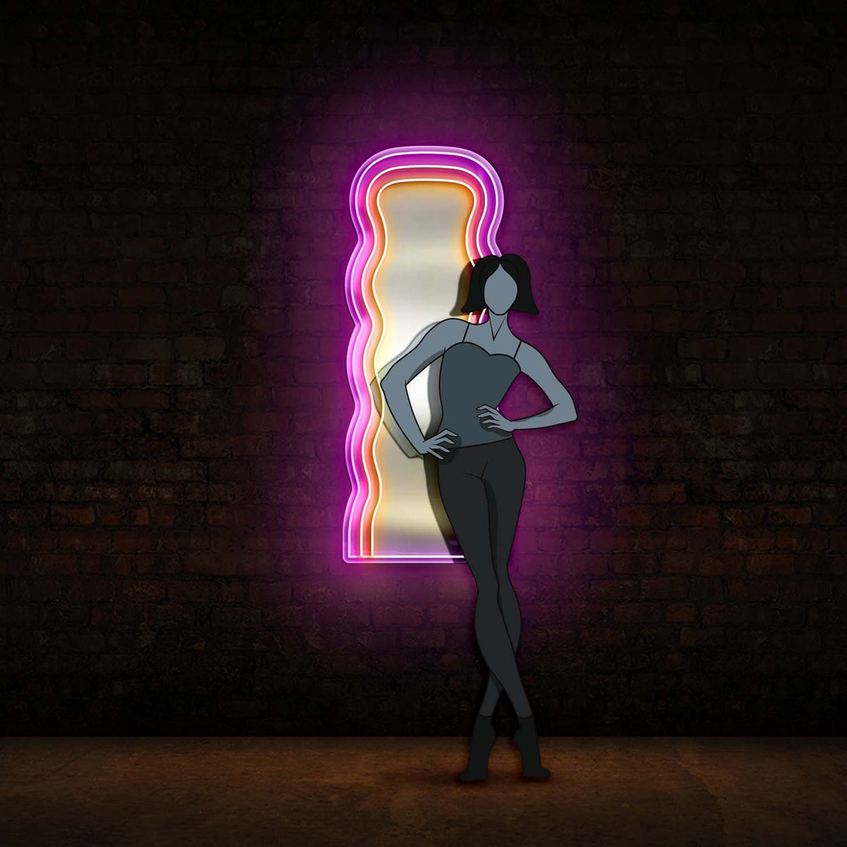 Wavy mirror neon sign