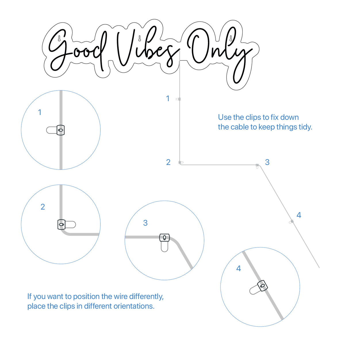 Cable clips for neon sign