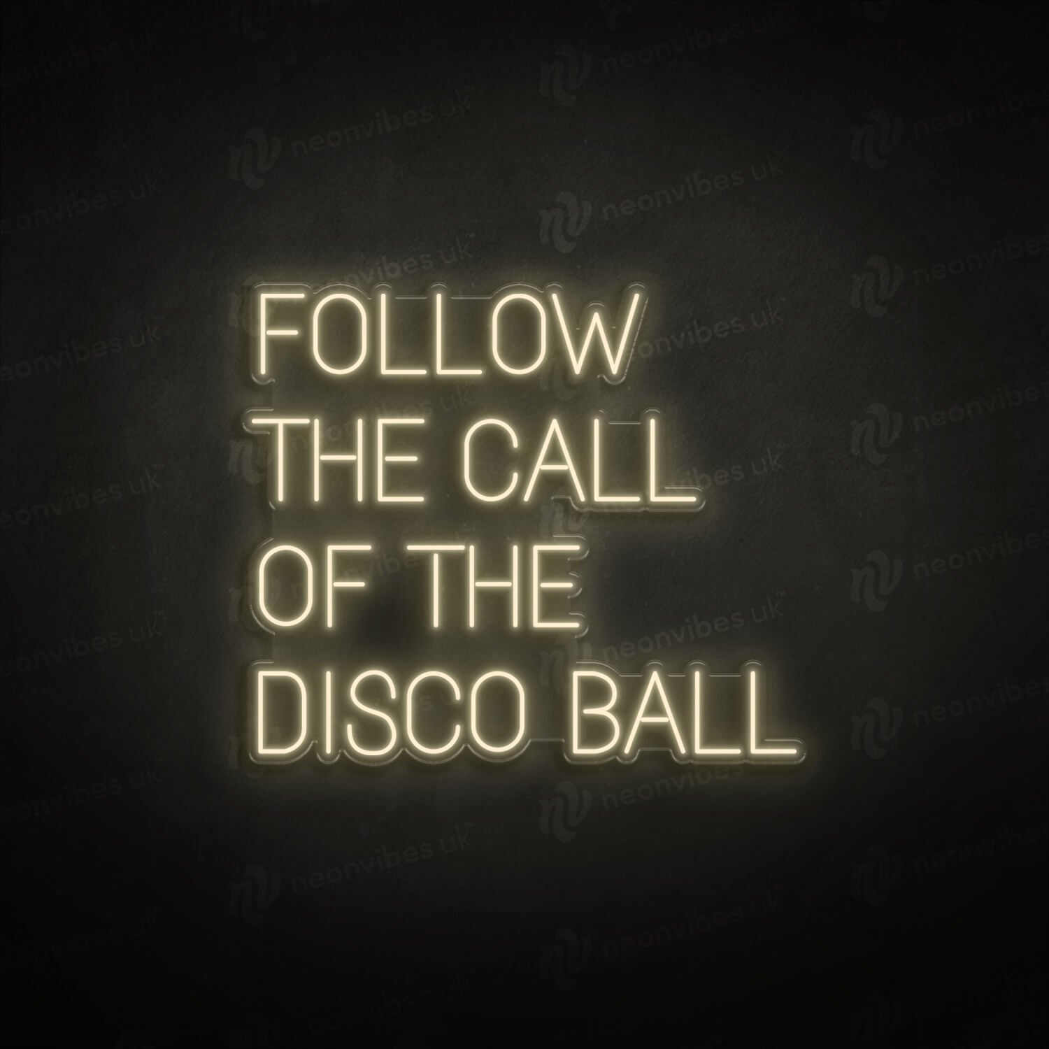 Follow the call to the disco ball neon sign