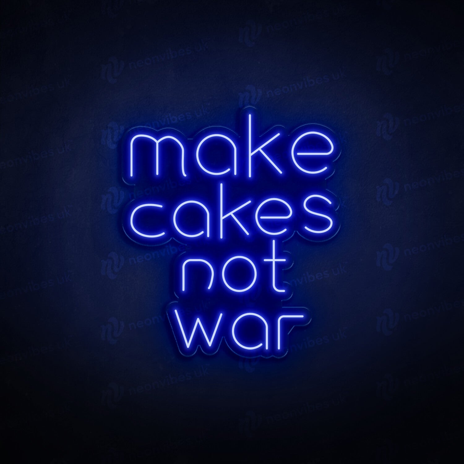 Make Cakes Not War neon sign