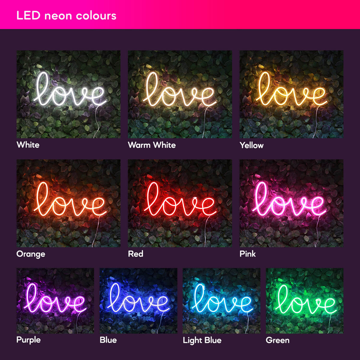 Colour range for neon sign