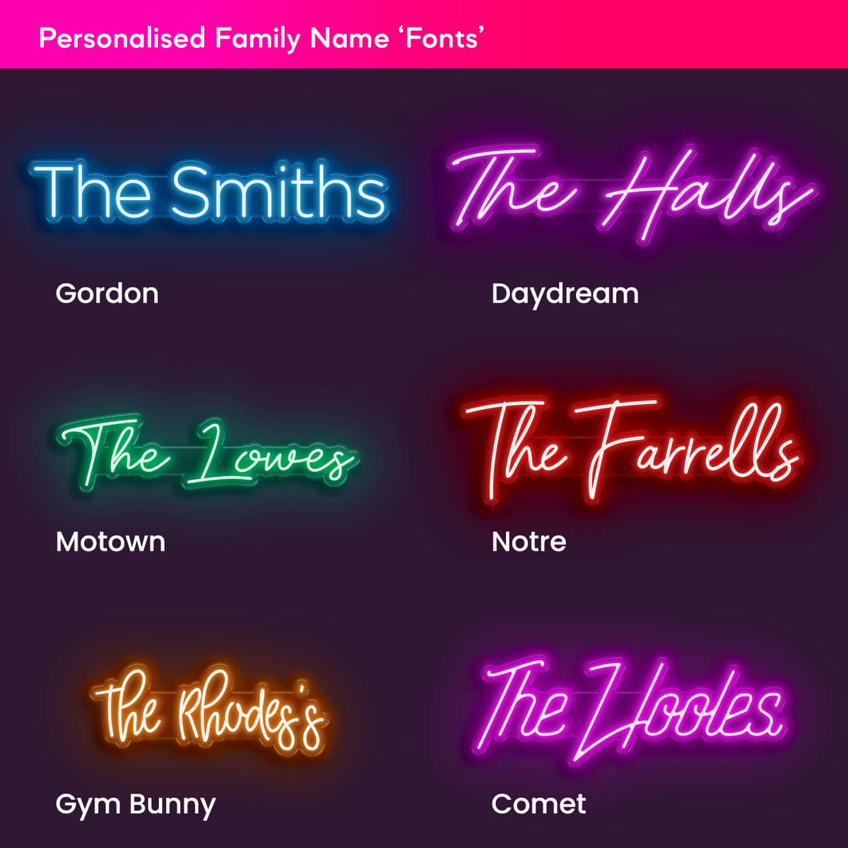 Personalised family name fonts